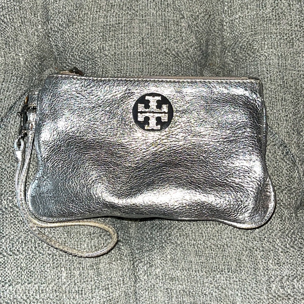 Tory Burch silver wristlet